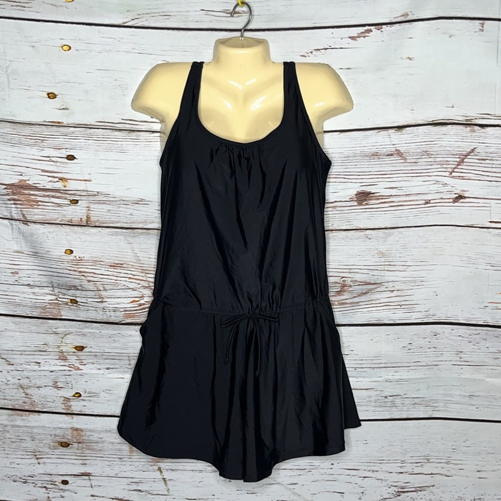 Smismivo NWT Sz L Black One Piece Bathing Suit Shorts Romper Swimsuit w/ Pockets